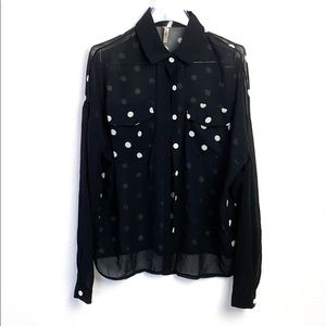 36Points5 Sheer Black Polka Dot Button Down Blouse